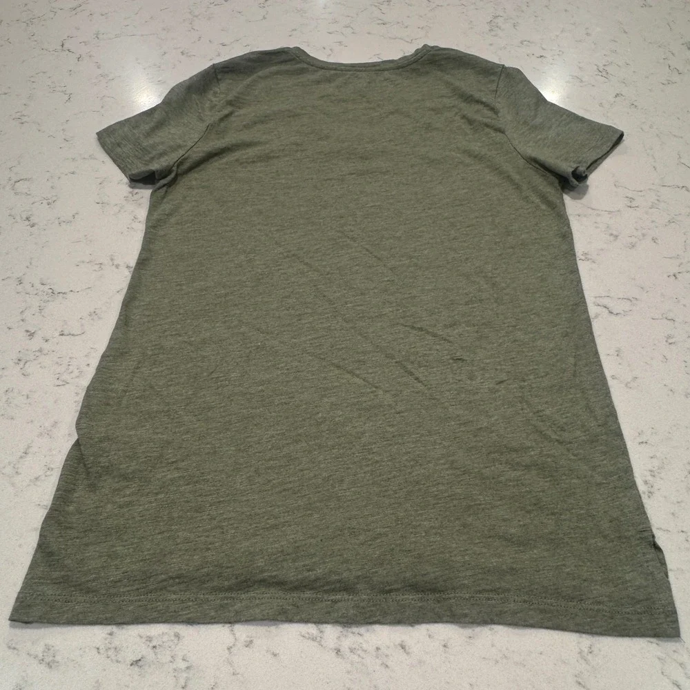 Eddie Bauer V-Neck Tee Women M Olive Green Heather Cotton Modal Short Sleeve